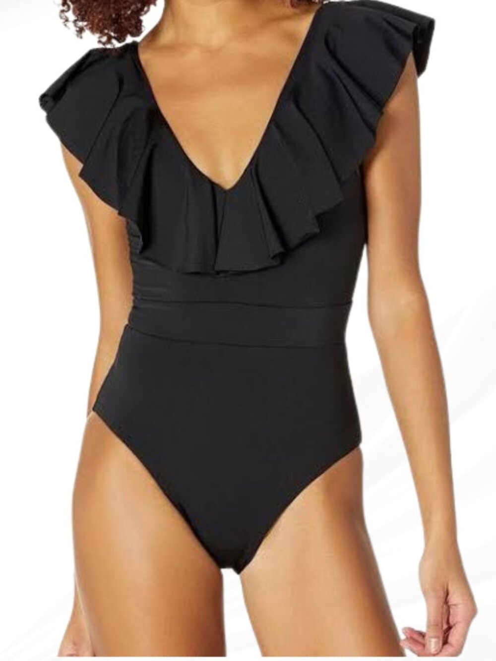 Trina Turk Swim & Spa Black Ruffle Tie Front One Piece Sz 10 NWT